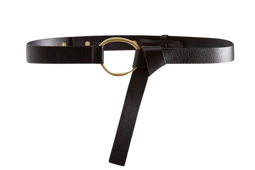 Black leather drop ring waist belt from Hard to Find