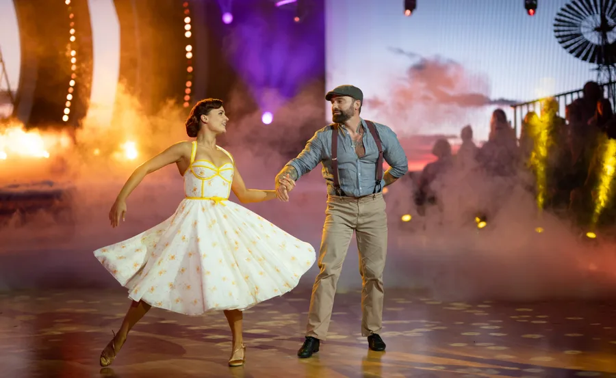Ant Middleton dancing on set of Dancing with the Stars with dance partner, Alexandra Vladimirov