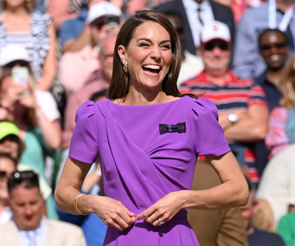 Kate Middleton wearing a stunning purple dress at Wimbledon 2024.