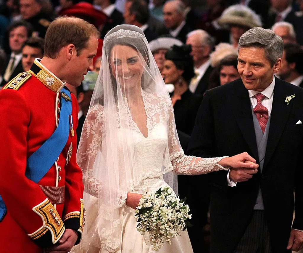 Kate Middleton's father Michael walks her down the aisle on her wedding day in 2011.