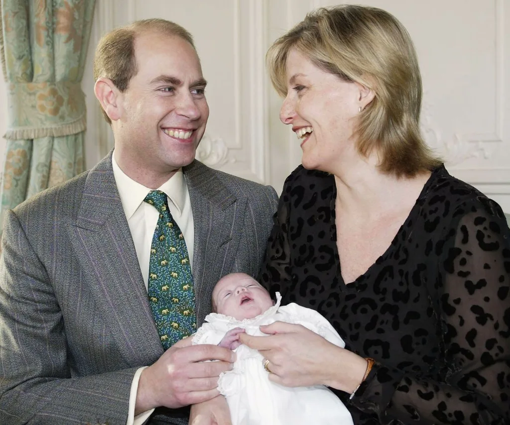 Sophie Duchess of Edinburgh and husband Prince Edward hold newborn Lady Louise