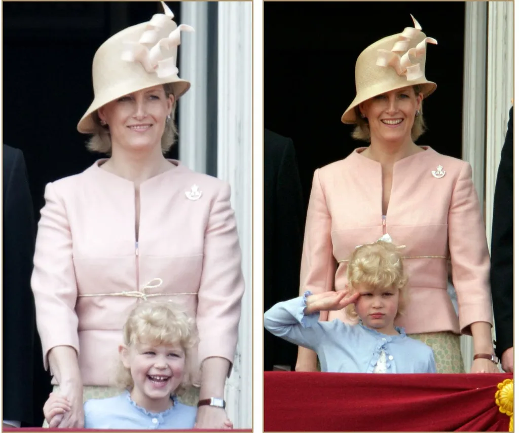 Lady Louise in 2009 with her mum at trooping the colour