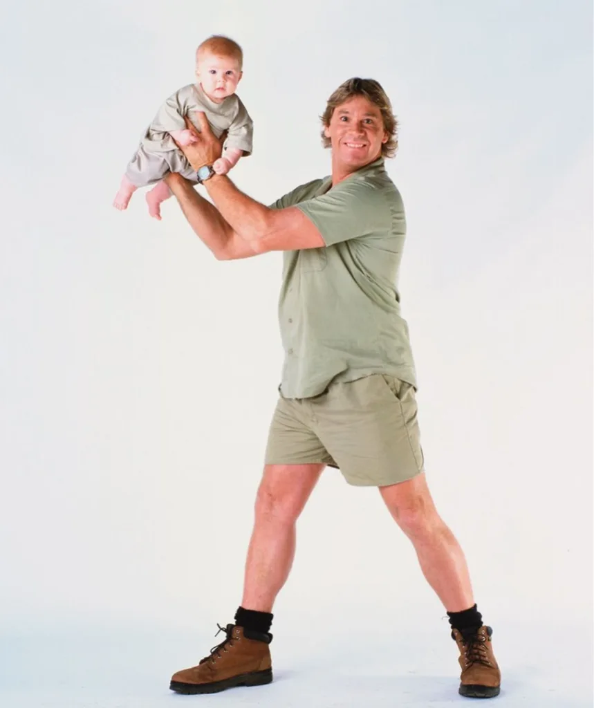 pic of steve irwin with son robert irwin when he was a baby holding him up in one hand