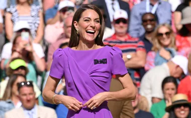 Catherine, Princess of Wales is beaming with happiness in a purple dress at Wimbledon