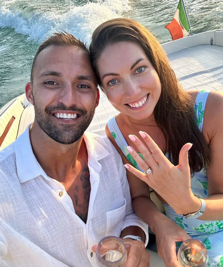 MAFS Nic and Alex show off engagement ring during a private boat tour of Lake Como. 