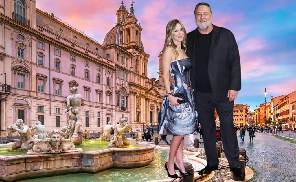 Russel Crowe and Fiance in Rome