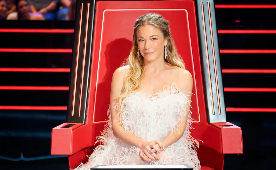 LeAnn sits in the famous spinning red chair from The Voice Australia