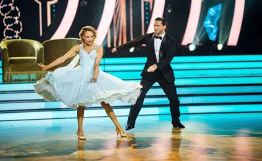 Samantha Jade dancing with partner on Dancing With The Stars