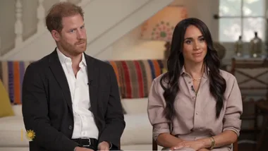 Prince Harry and Meghan Markle appear on an interview about their new The Parents' Project, they look nice, Harry in a suit and Meghan in a collared top