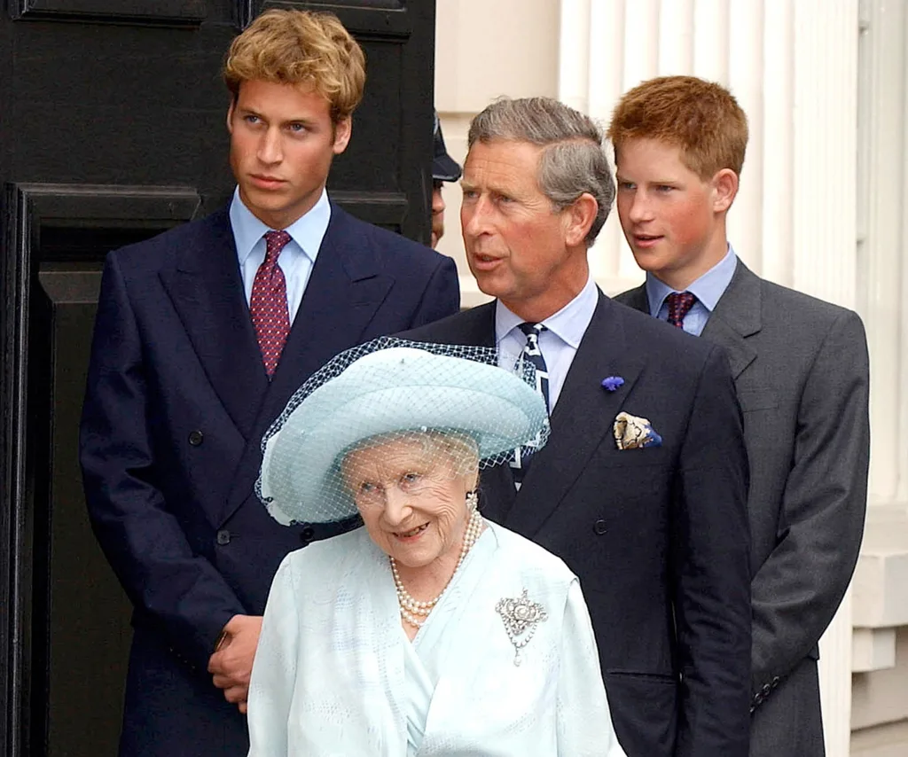 Prince William, Prince Charles, Prince Harry and the Queen Mother.