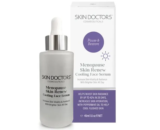 Feeling the hot flush? The Skin Doctors Menopause Skin Renew Cooling Face Serum, $74.99 may help