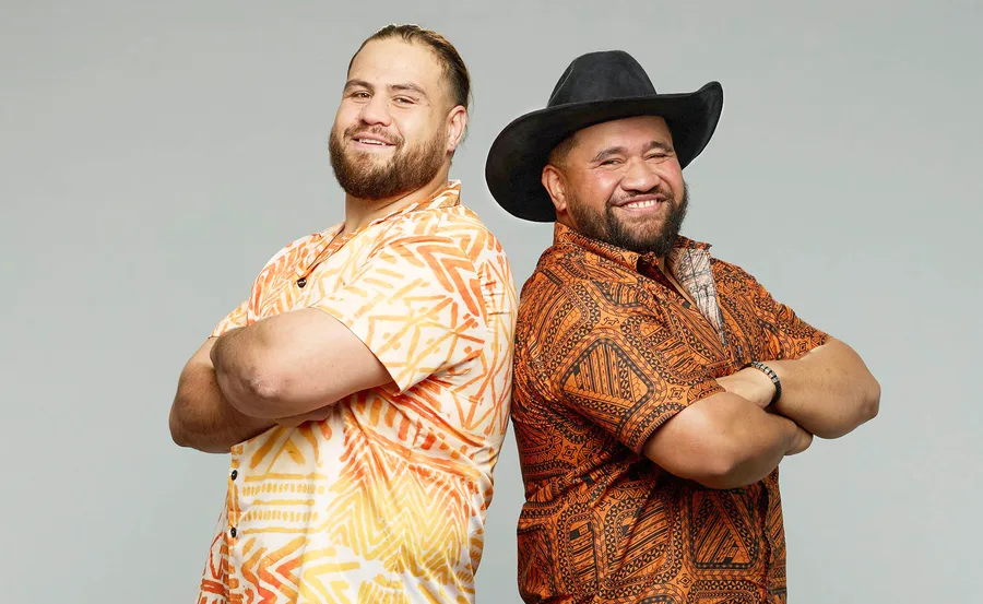 Tai Tuivasa and his brother Logan stand back to back in a promo image for The Amazing Race