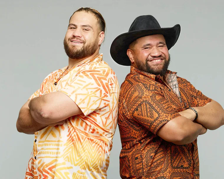 Tai Tuivasa and his brother Logan stand back to back in a promo image for The Amazing Race