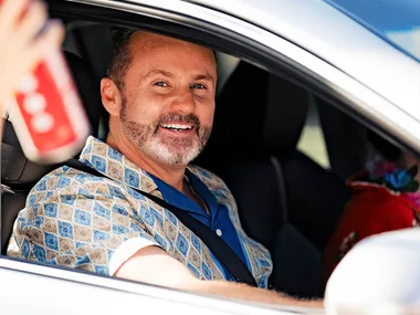 Toadie in car driving