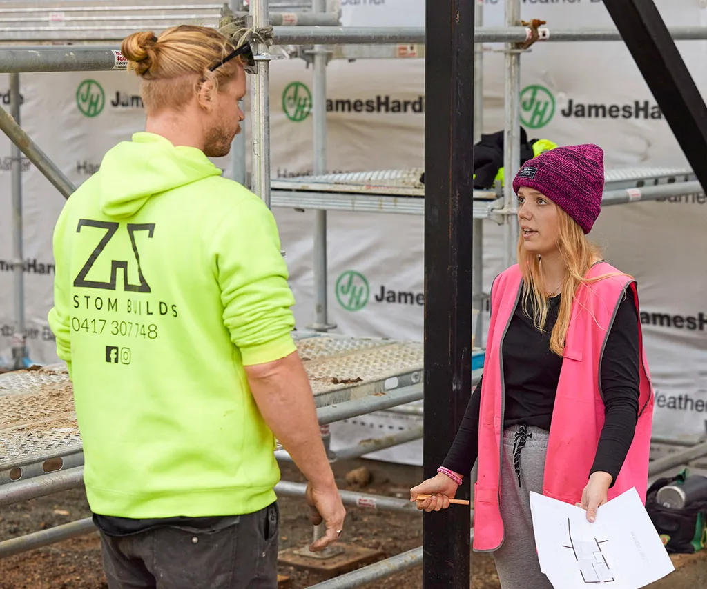 Builder Zac has it out with Charlotte on site.