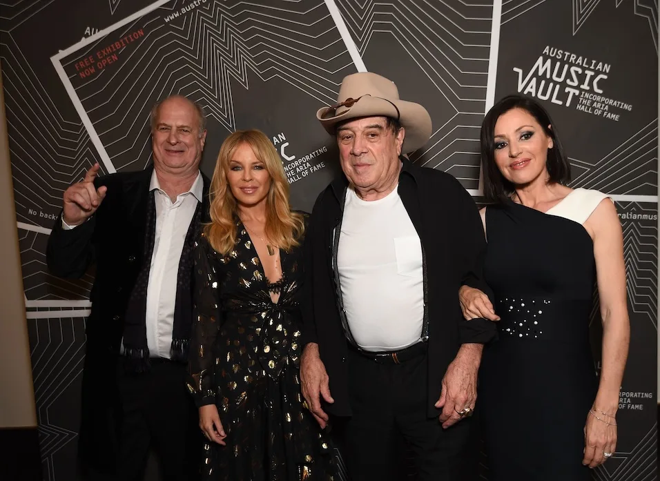 Michael Gudinski,  Kylie Minogue, Ian 'Molly' Meldrum and Tina Arena 