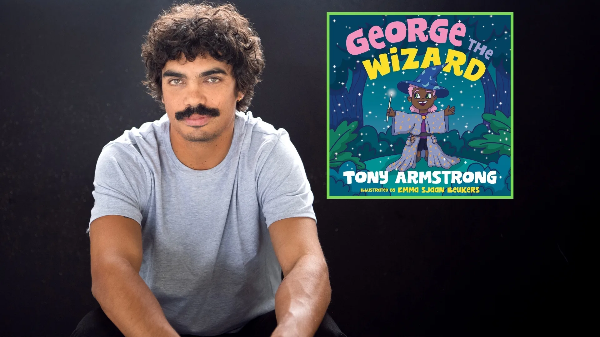 Tony Armstrong with his children's book, George The Wizard.