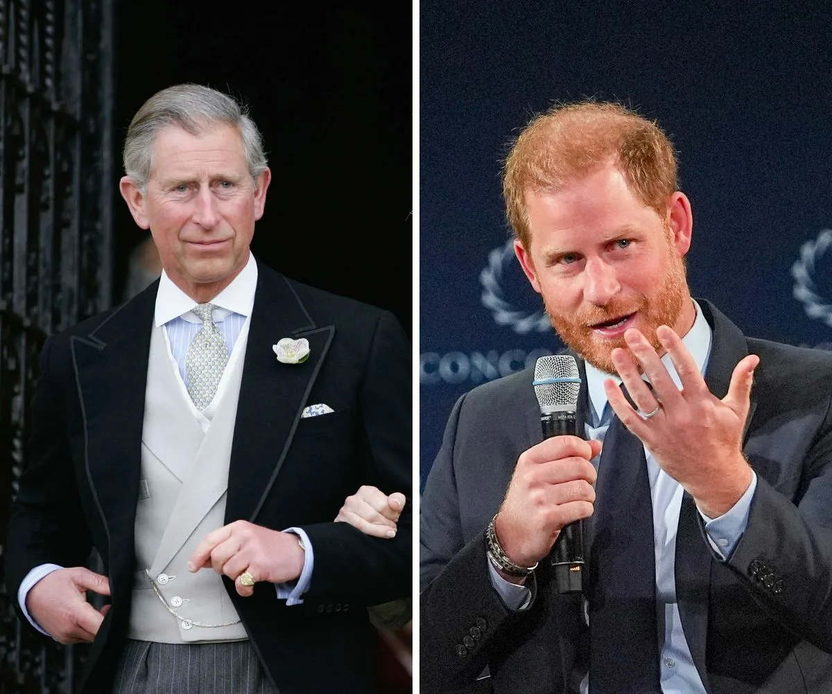 King Charles and Prince Harry wearing their wedding rings.