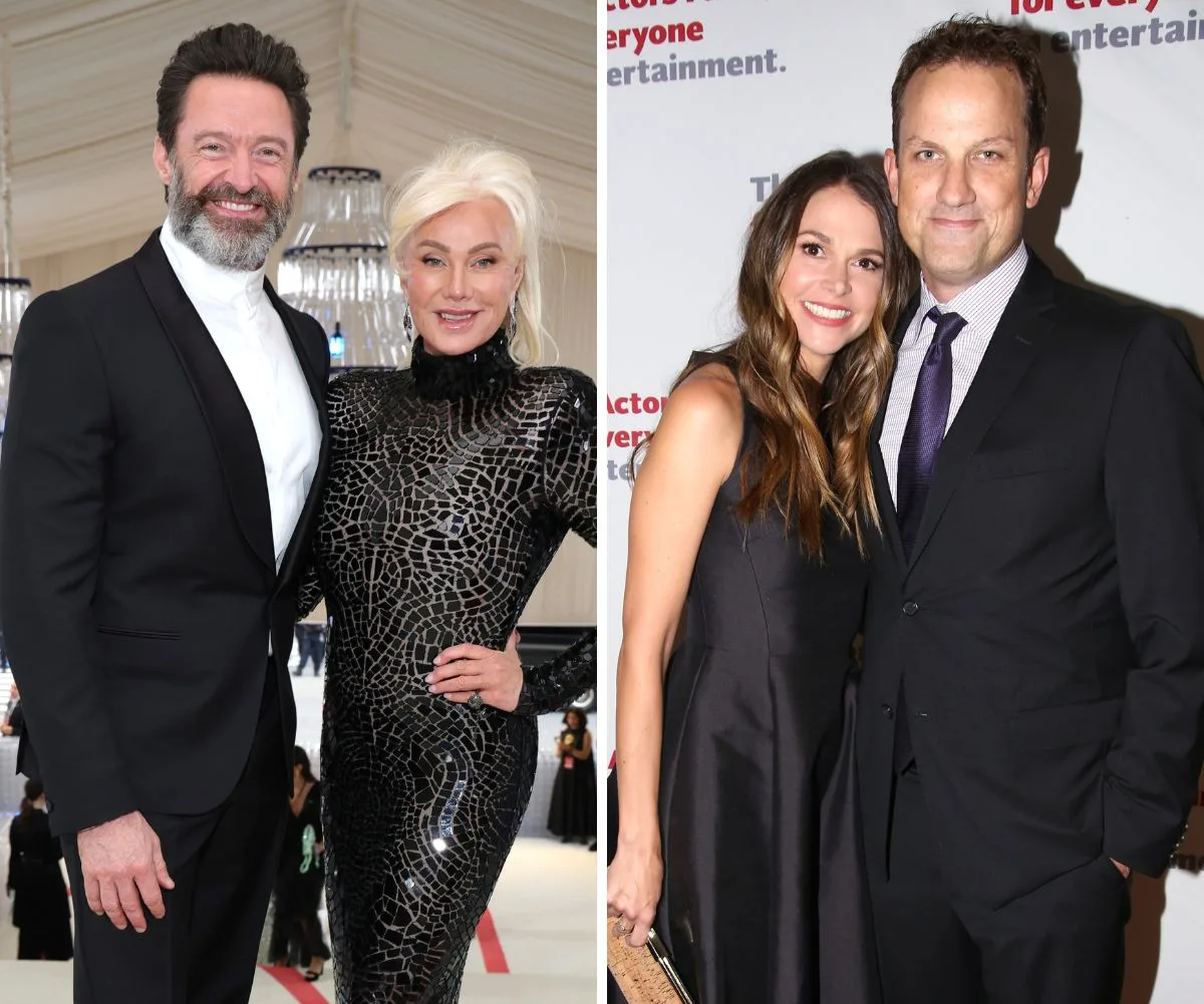 Hugh Jackman with ex wife Deborra-Lee Furness and Sutton Foster with ex husband Ted Griffin.