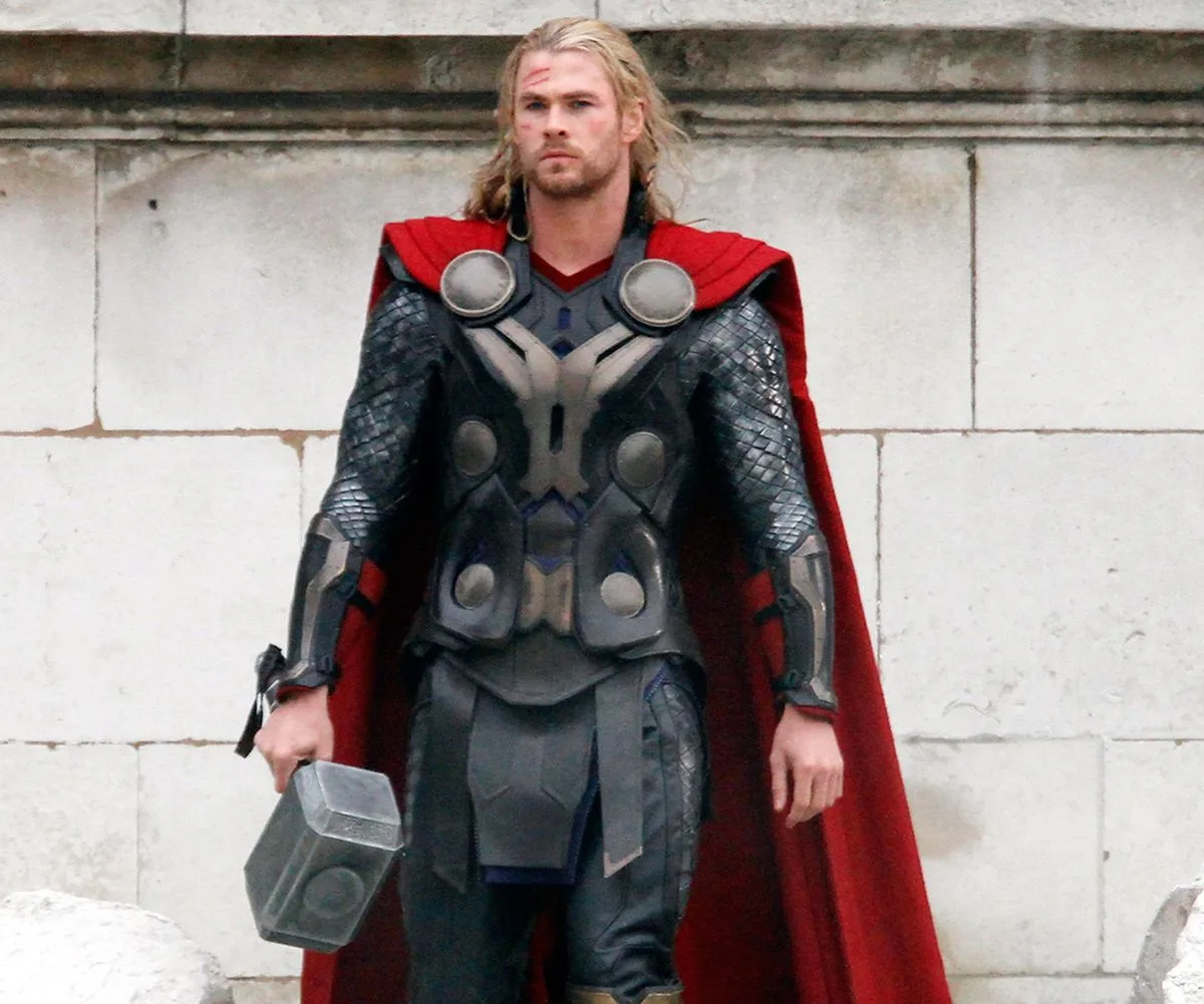 Chris Hemsworth behind the scenes of Thor.