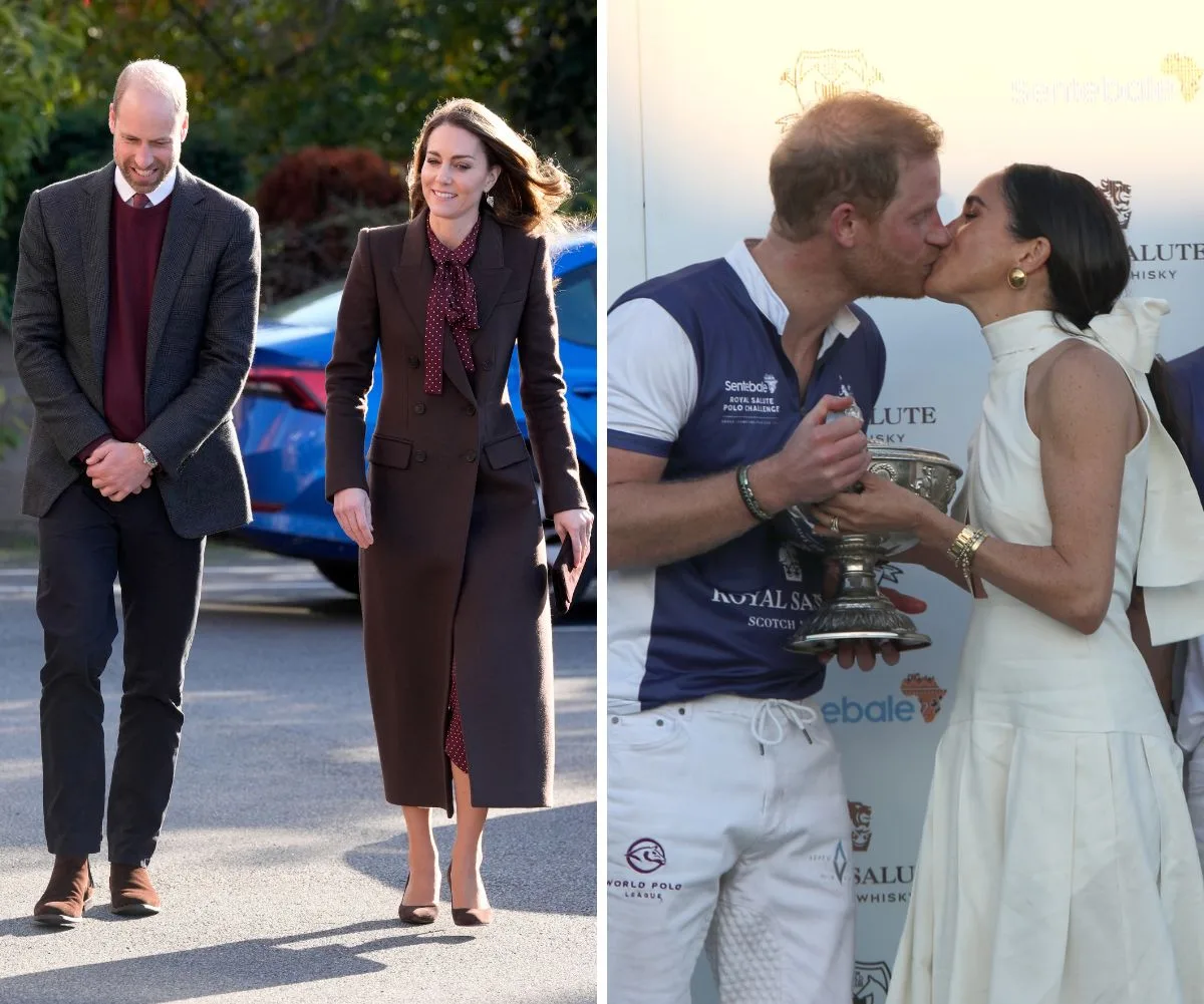 Prince William and Kate Middleton, Prince Harry kissing Meghan Markle