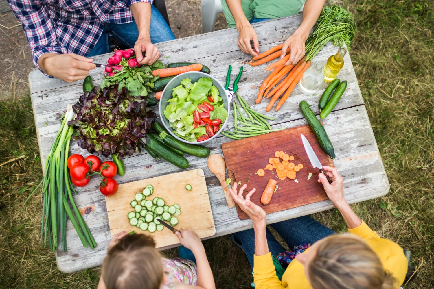 Family at picnic table