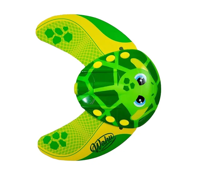 A Wahu sea glider pool toy with a green turtle design.