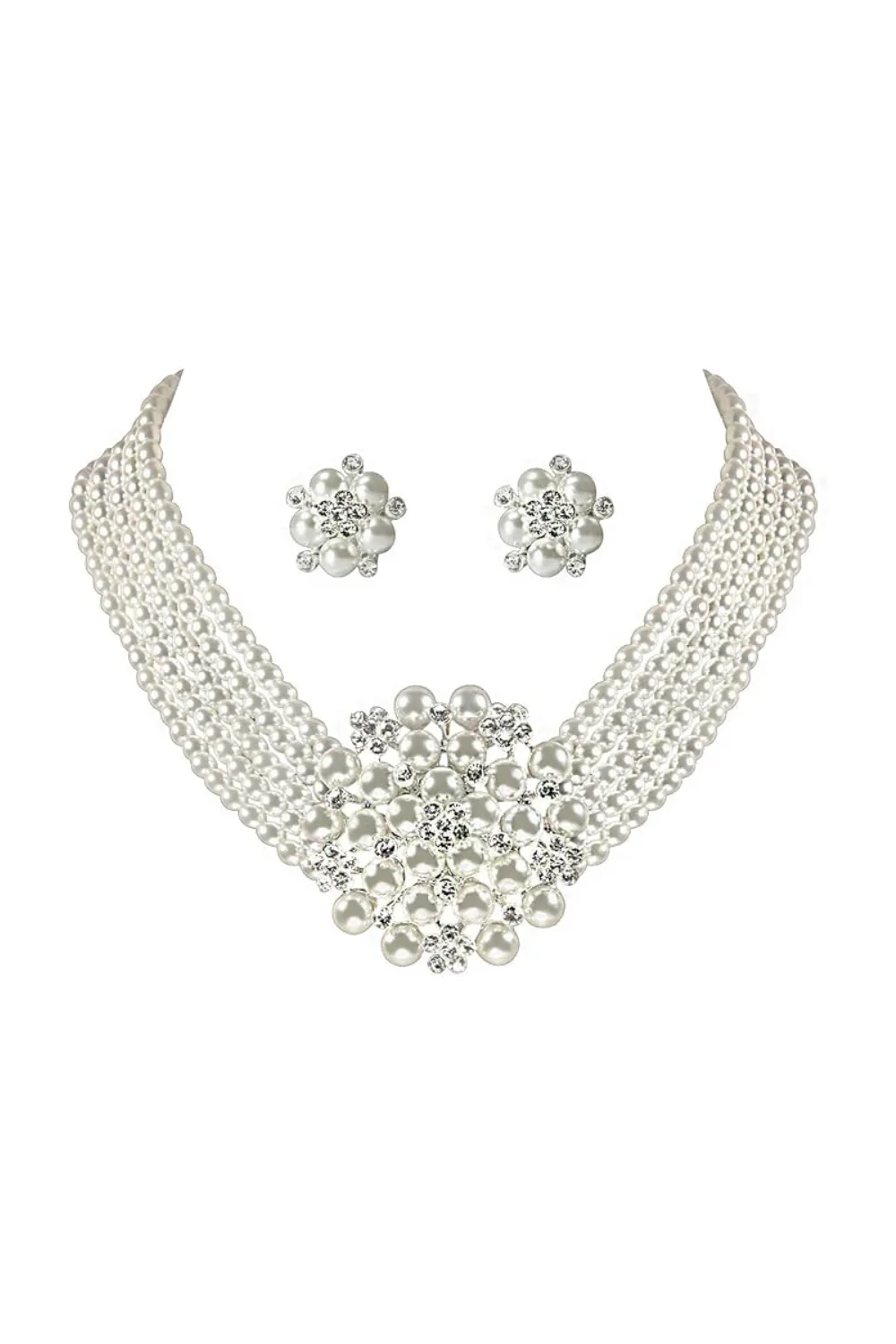 ROFIFY Audrey Hepburn Style Faux Pearl Necklace Set Strand Ear clip or Stud Pin on Earrings for selection Wedding Inspired by Breakfast at T's for Women