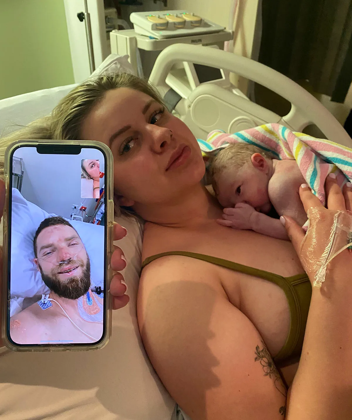 Skye Nykamp on Facetime with Josh after giving birth