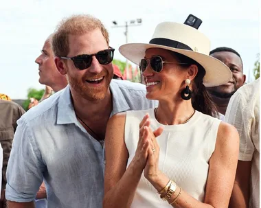 Prince Harry and Meghan together and head shot of Trump