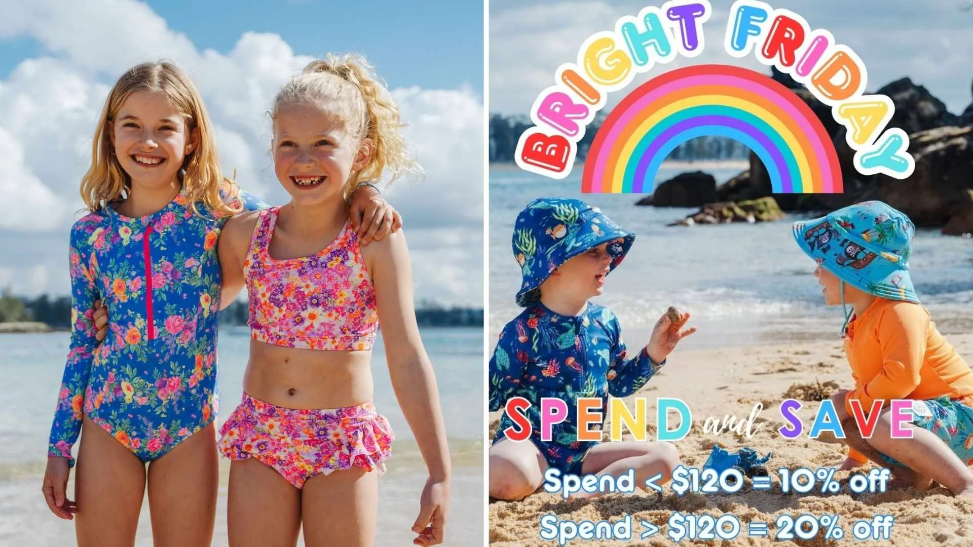 Children in bright swimming costumes