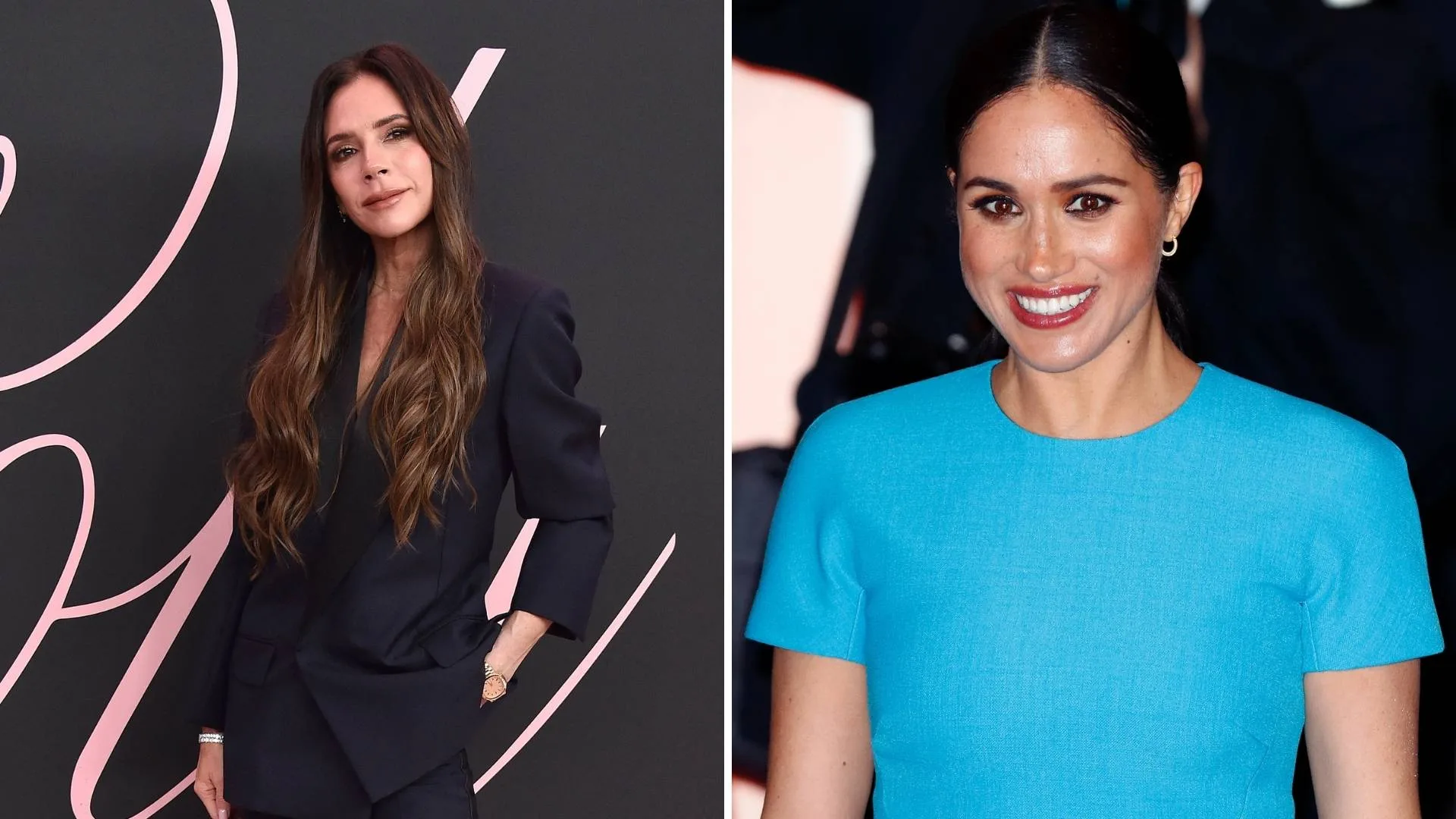 Victoria Beckham and separate shot of Meghan Markle