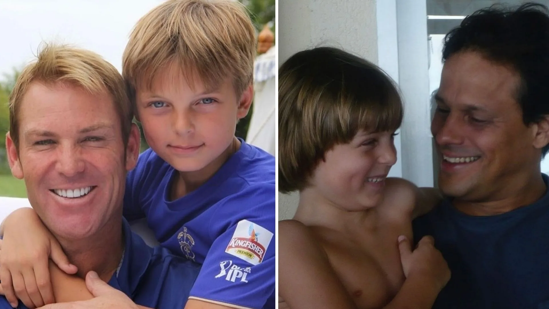 Damian as a child with Shane Warne and Arun Nayar