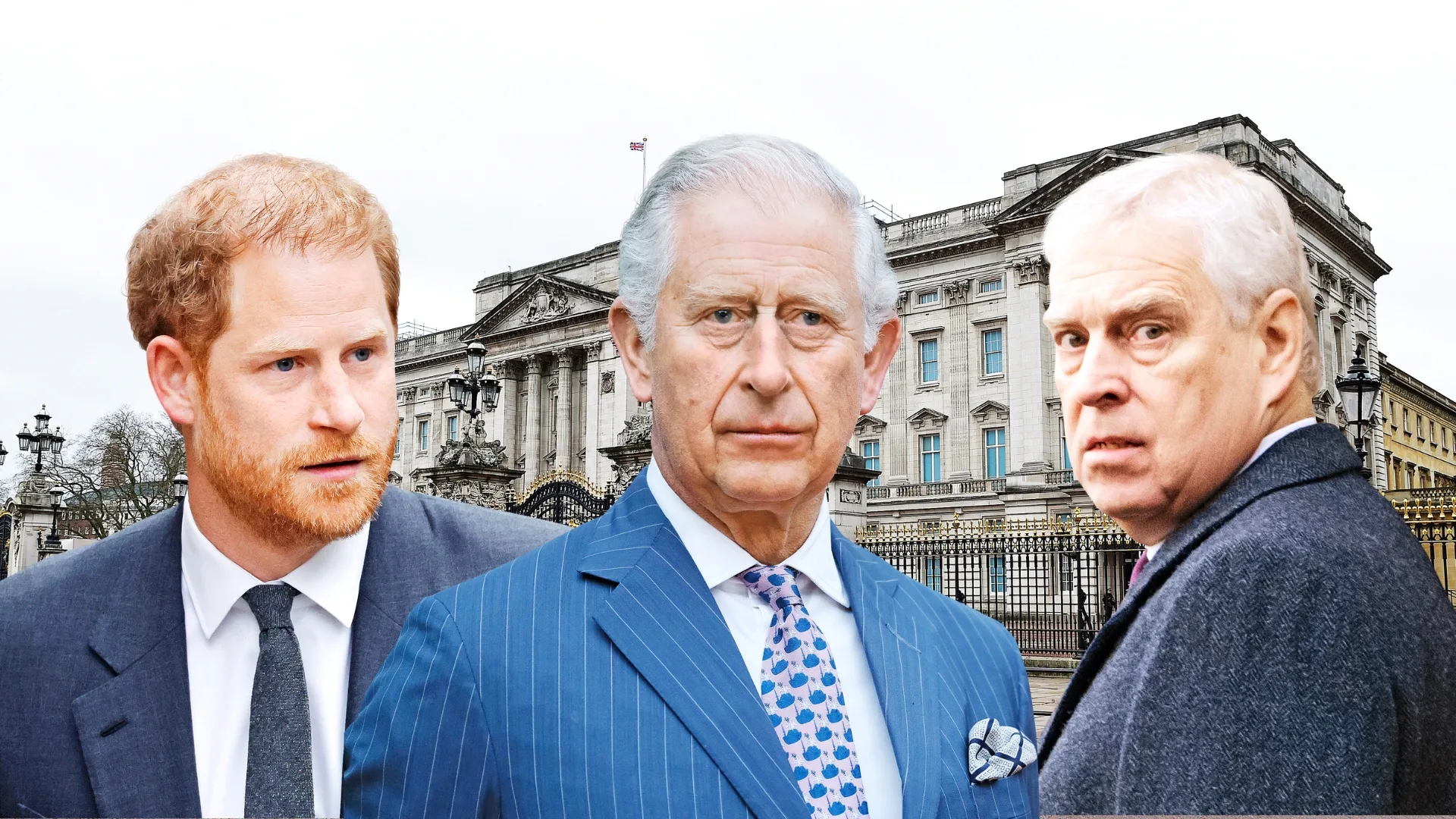 King Charles with prince Harry and prince Andrew