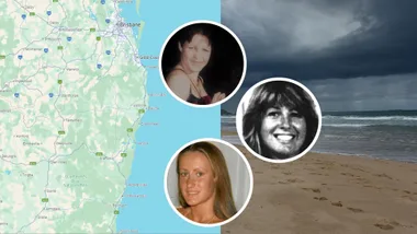 An image of a map of the north east coast of Australia with inset images of three women - Rose Howell, Susan Kiely and Narell Cox. There is also photographic imagery of a beach and the ocean.