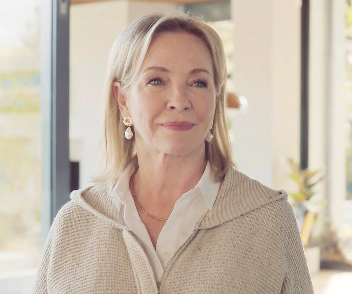 Rebecca Gibney looks steely in a promotional still for A Remarkable Place To Die