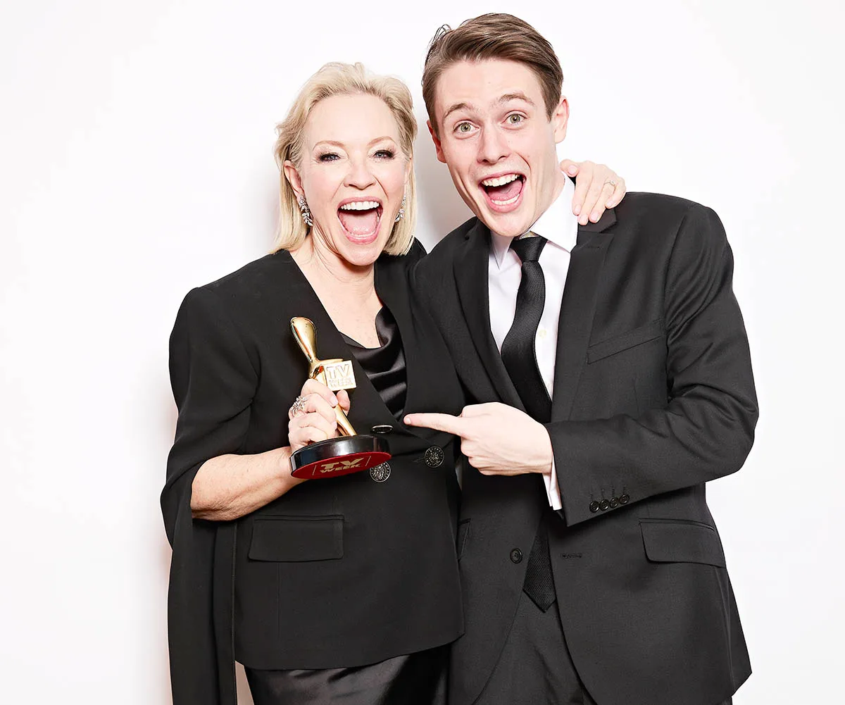 Rebecca poses with her Gold Logie Award with son Zac Bell