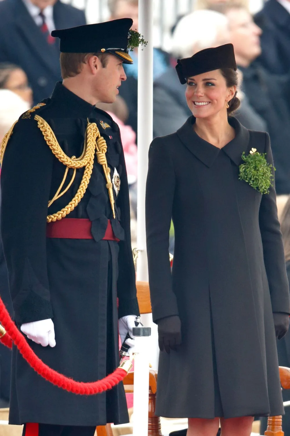 Kate in dark coat with Prince William in uniform 