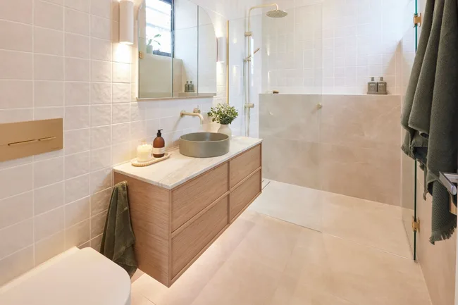 week 7 bathroom of maddy and charlotte's winning The Block Australia 2024 house