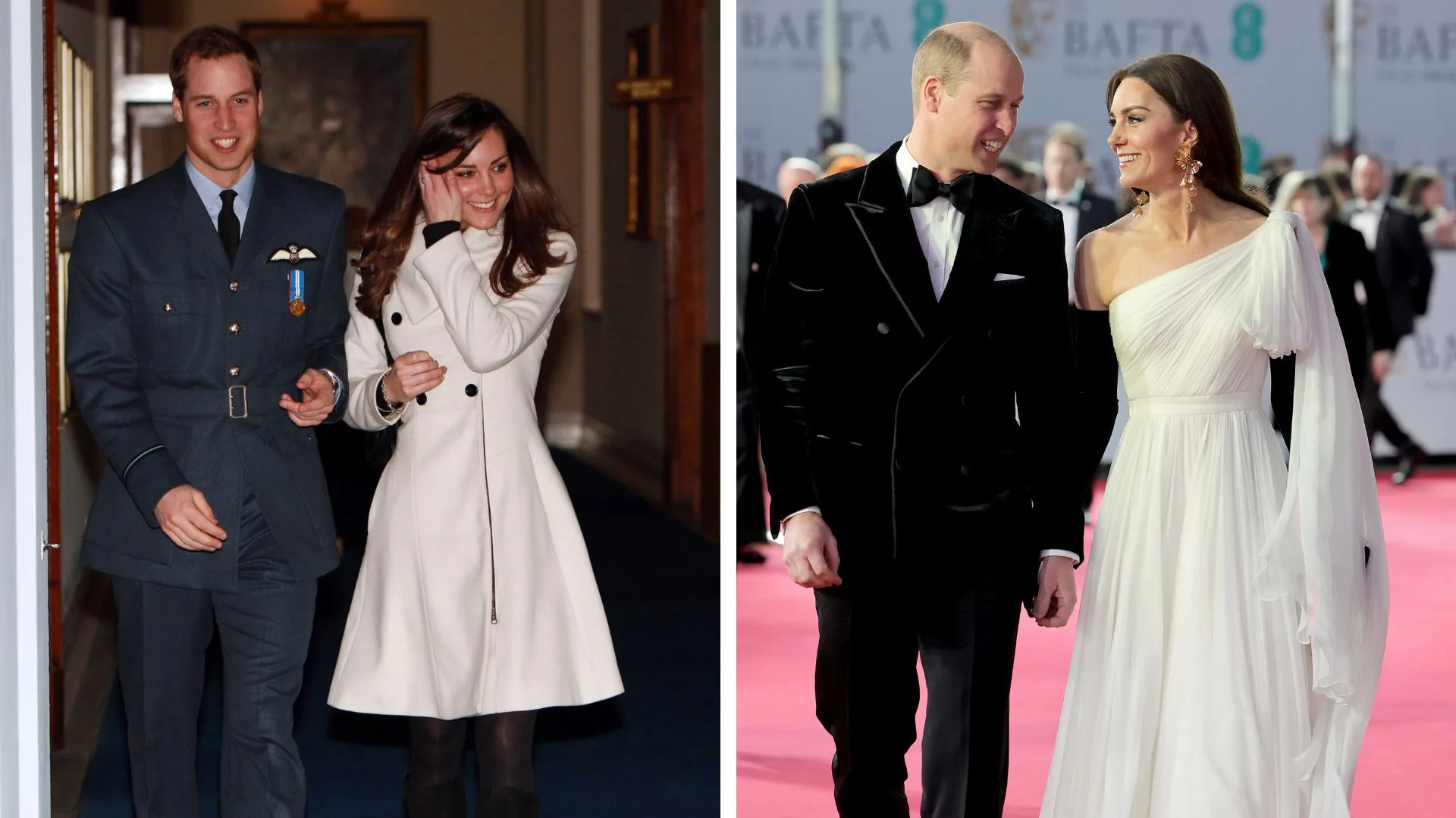 Kate Middleton and Prince William as a young couple and in a recent image