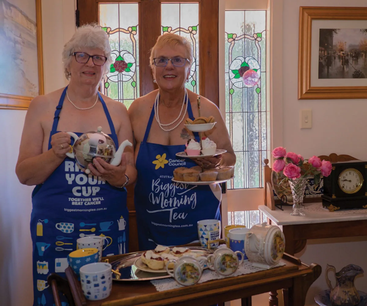 Cathy Megson-McAllister (right) and Eileen as models for the month of May Cancer Council calendar.