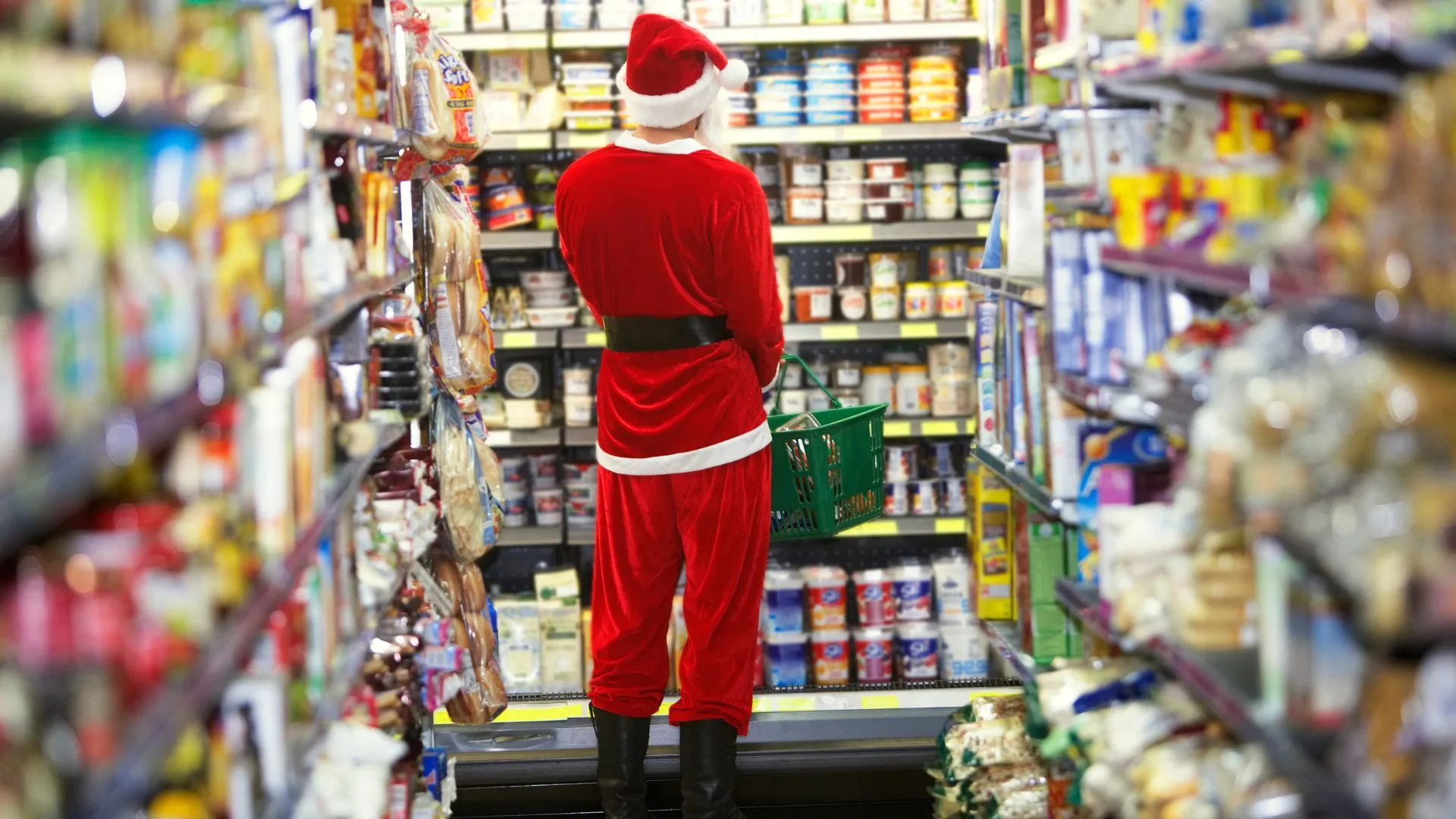 Santa Clause shopping in supermarket