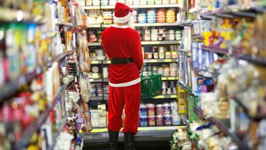 Santa Clause shopping in supermarket