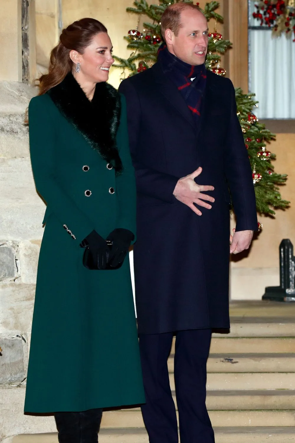 Kate in green fur coat with Will