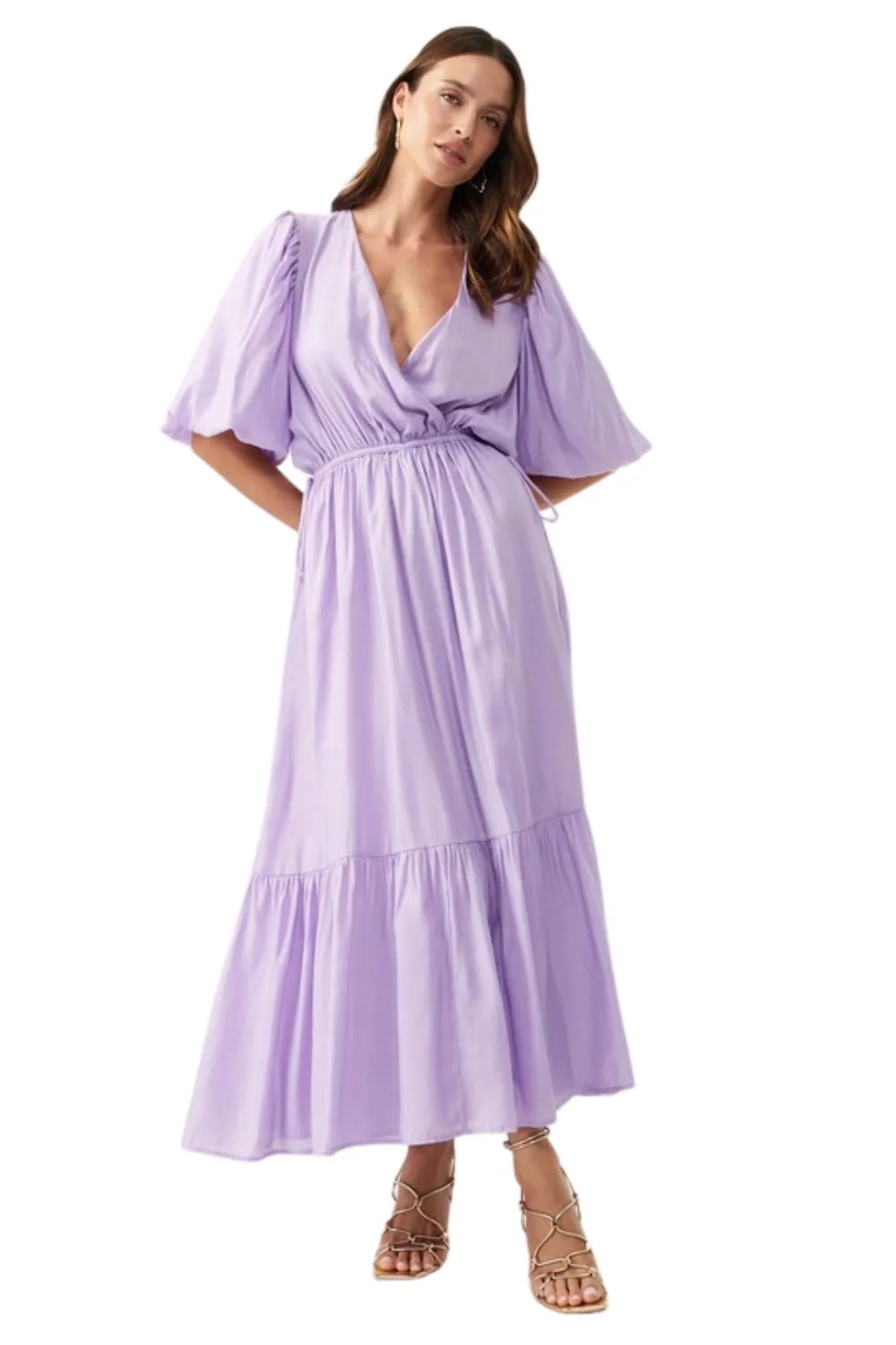 Puffed sleeve purple dress