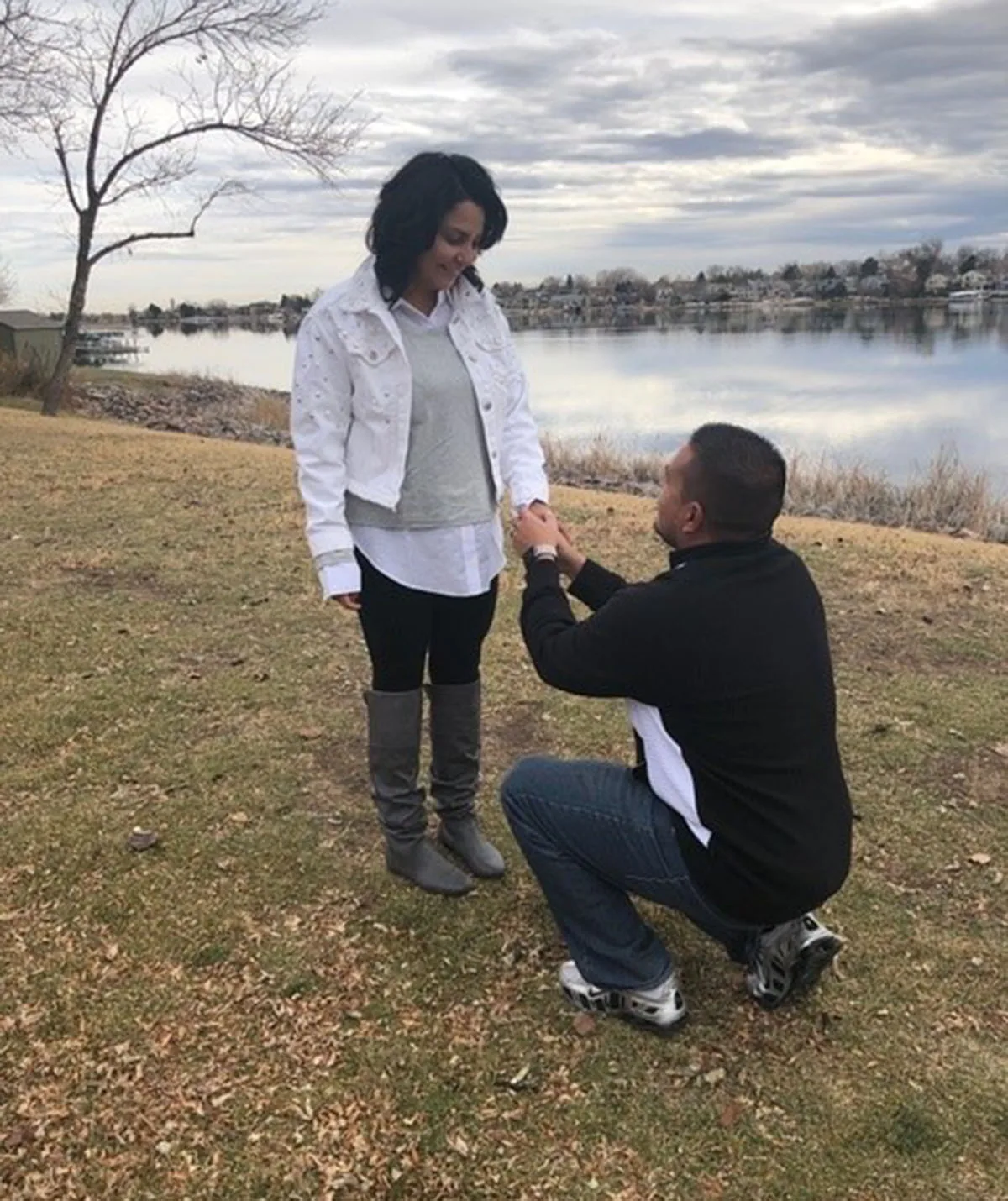 Joseph and I during a re-enactment of our proposal 10 years later after his original proposal at the same spot. (Image: Supplied)