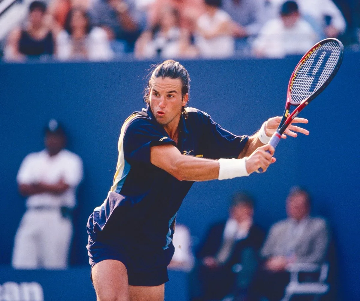 Pat rafter playing tennis at the US Open in 1998