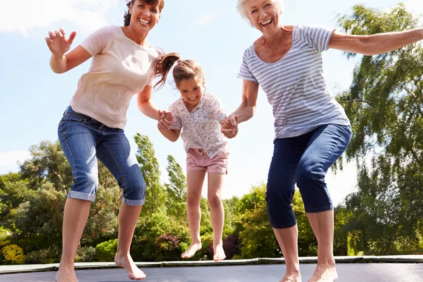 Three generations bouncing, don't miss out, strengthen your pelvic floor