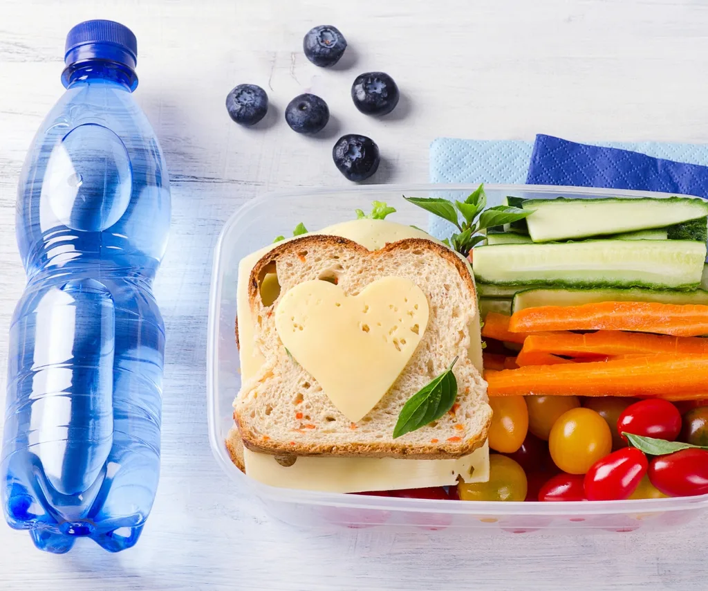 A lunch box with a sandwich and extra raw veggies
