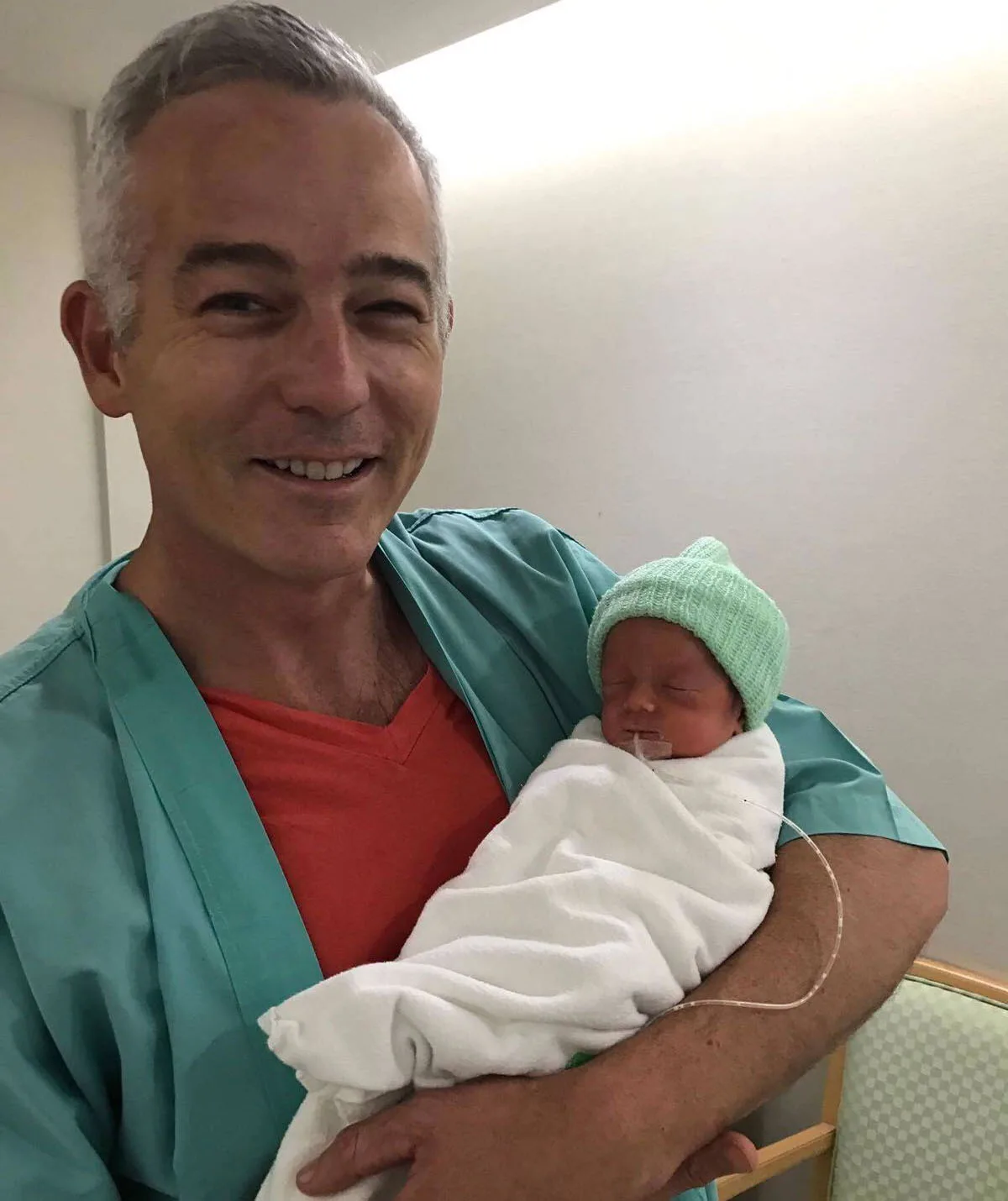 Me meeting my son Julian in hospital for the first time. (Image: Supplied)
